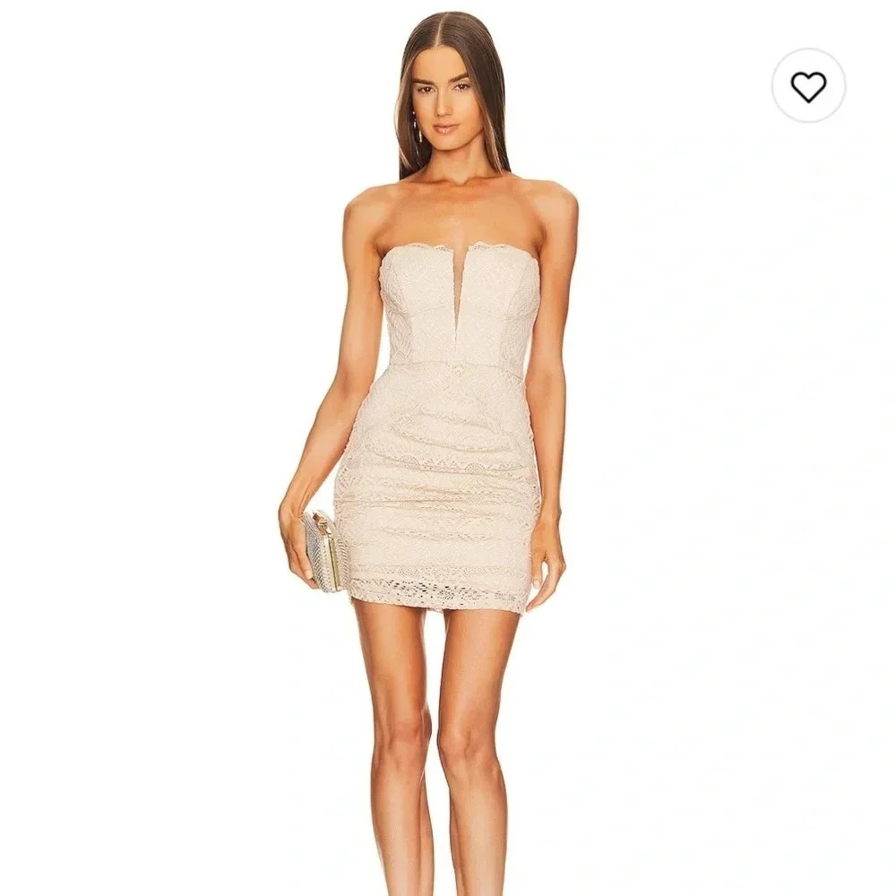 Revolve Michael Costello Braya lace mini dress in beige